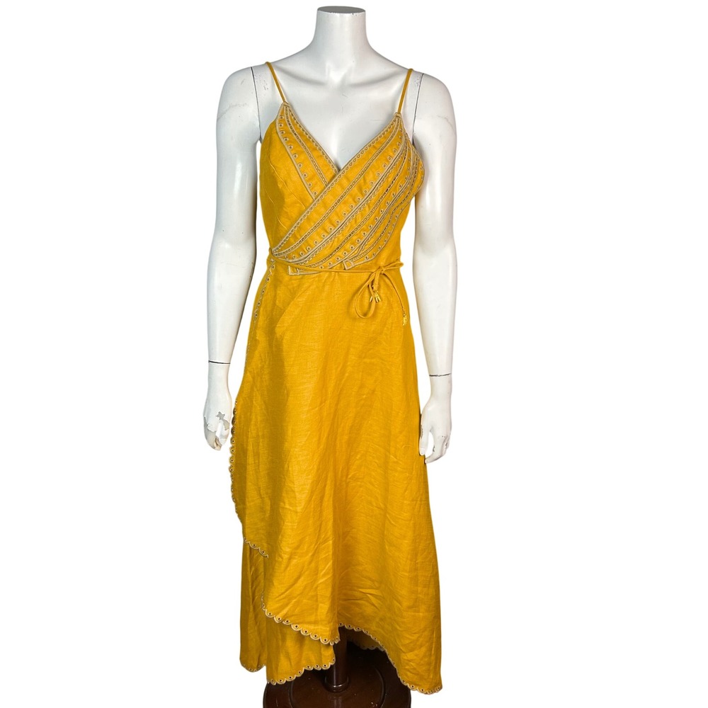 Farm Rio Linen Maxi Strappy Dress Medium Wrap Yellow Bananas Euroflax NWT Brazil